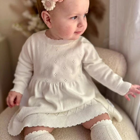 Aster & Oak Ivory White Pointelle Knit Dress