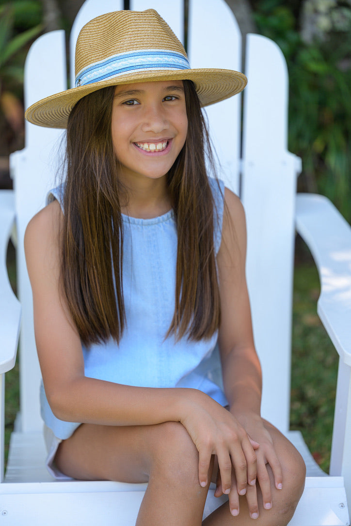 Sundaíse Henrietta Panama Hat Blue White Stripe 6-12Y