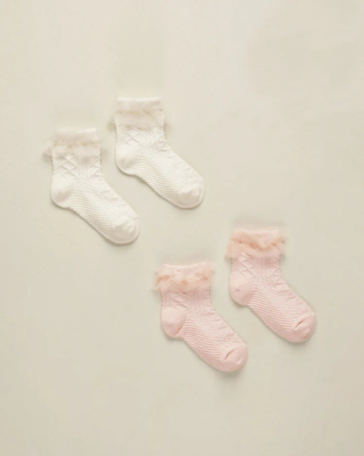 Noralee Ruffle Socks || Ivory, Blush