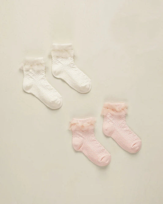 Noralee Ruffle Socks || Ivory, Blush