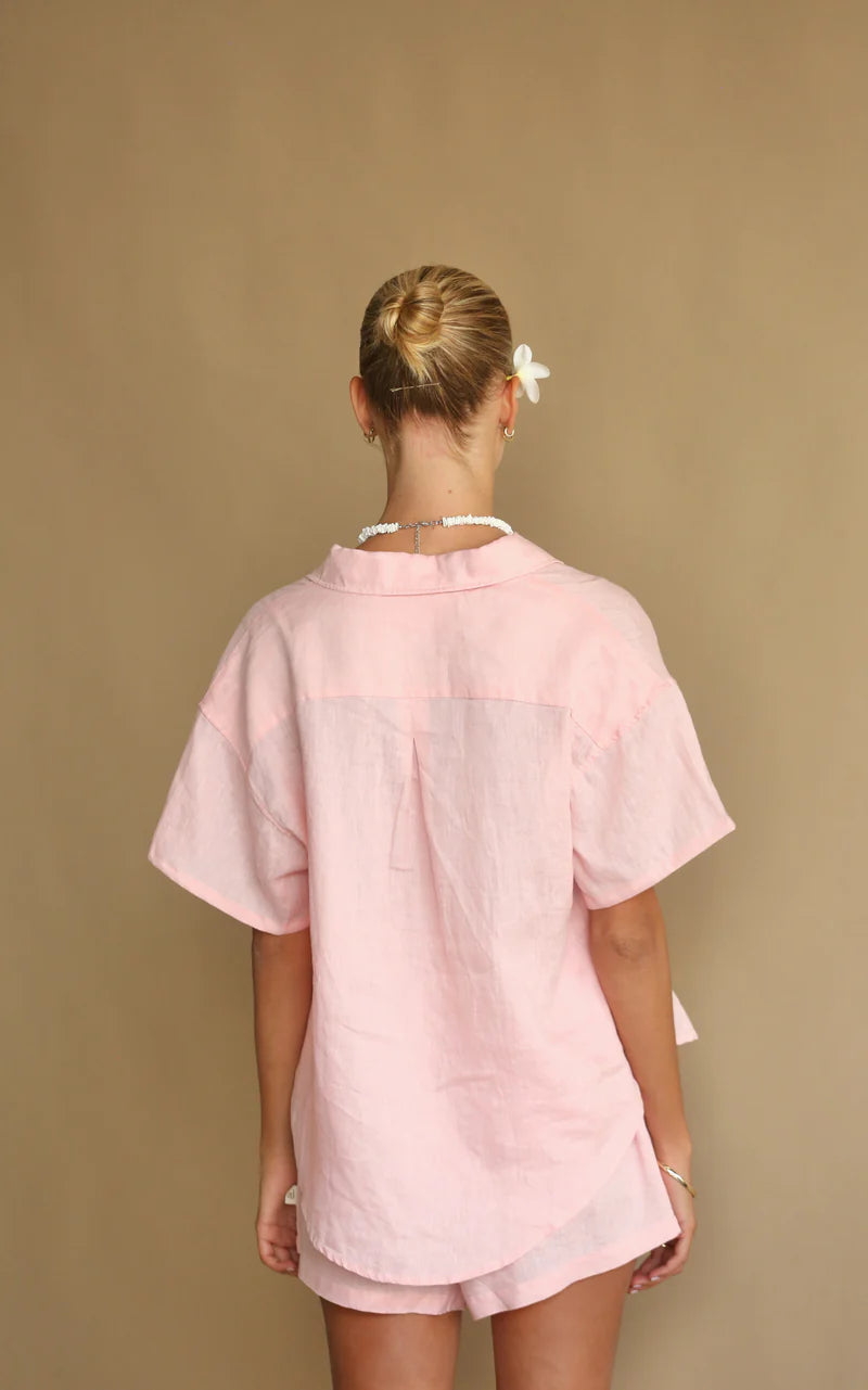 COVE LINEN SHIRT SET - DUSTY ROSE