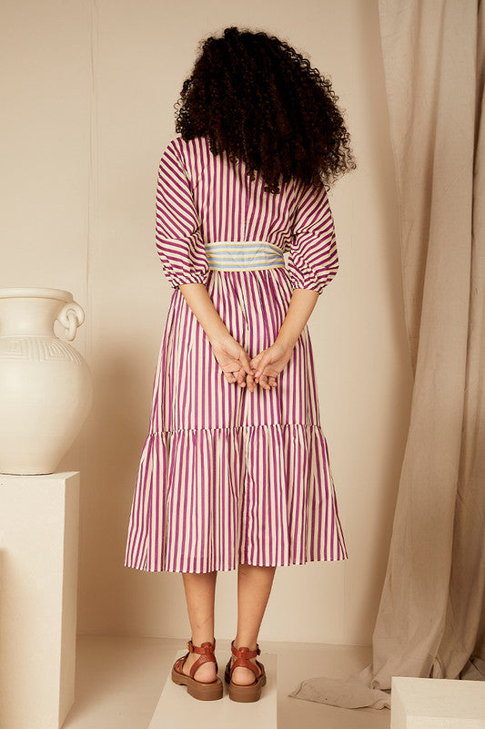 Bohemian Traders Dolman Dress || Grape Stripe