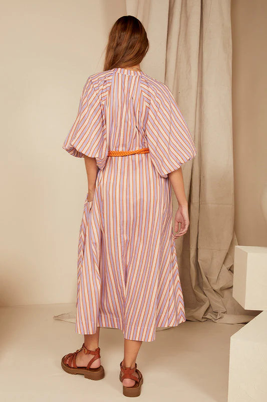 Bohemian Traders Pleated Neck Midi Dress - Candy Stripe
