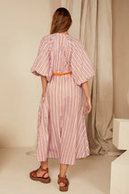 Bohemian Traders Pleated Neck Midi Dress - Candy Stripe