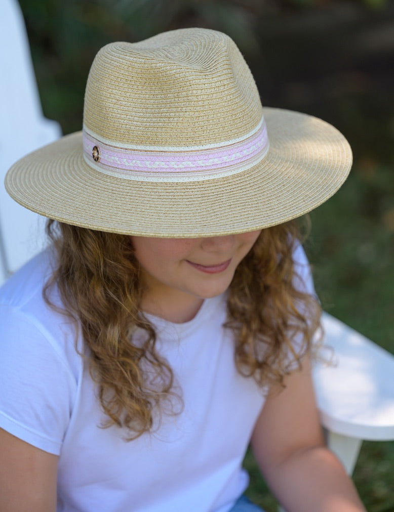 Sundaíse Hattie Panama Hat Pink White Stripe 6-12