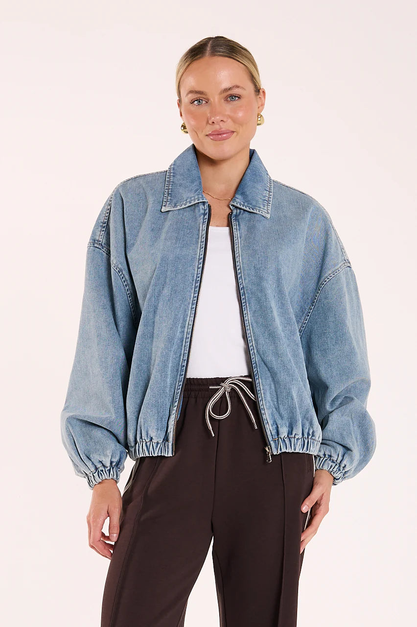 Feather & Noise Harrier Denim Bomber Washed Blue