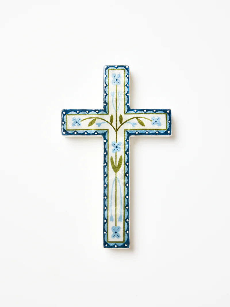 Jones & Co Samira Large Cross Blue Flower