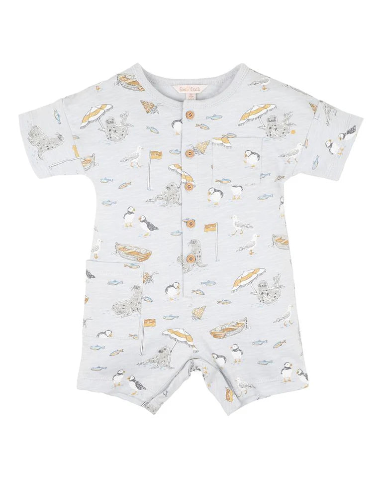 Fox & Finch Puffin Print Short Sleeve Romper