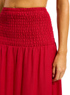 SEAFOLLY - Shirred Waist Midi Skirt - Cosmo Red