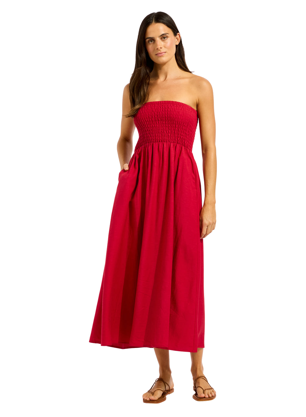 SEAFOLLY - Shirred Waist Midi Skirt - Cosmo Red