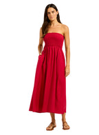 SEAFOLLY - Shirred Waist Midi Skirt - Cosmo Red
