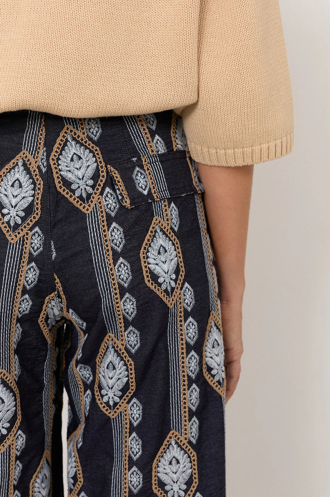 Adorne Avalon Lightweight Denim Embroidered Pant