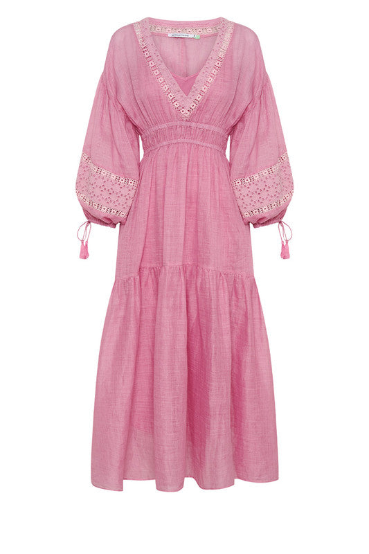 Bohemian Traders Billow Sleeve Maxi Dress || Pink Oyster