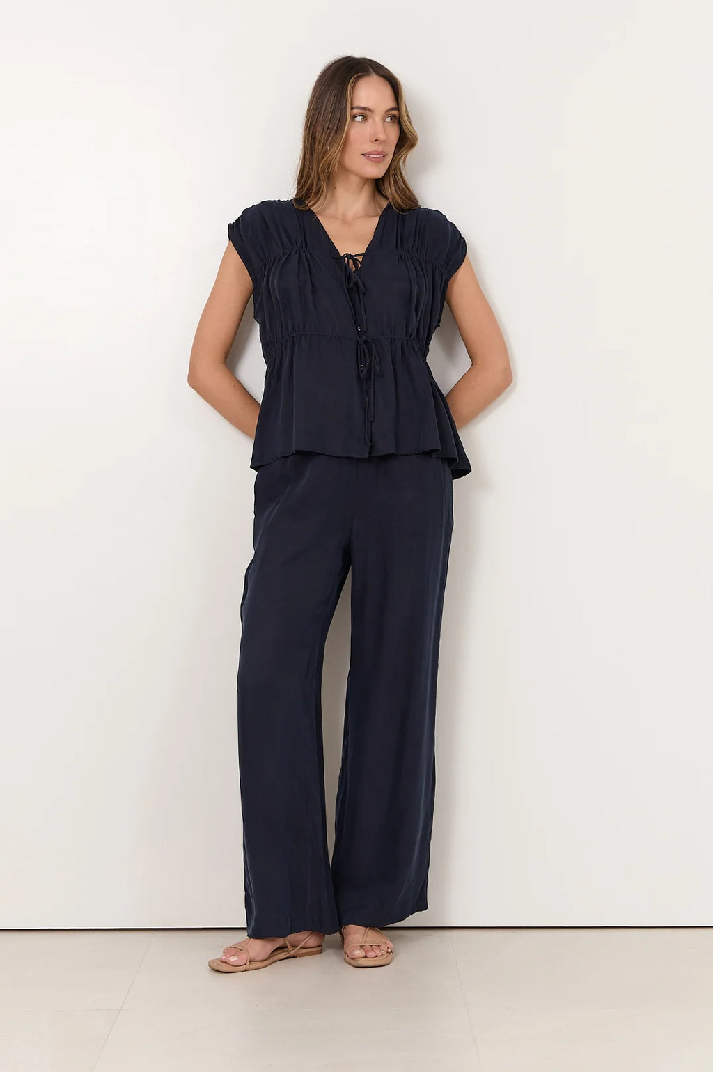 Adorne Amari Cupro Navy Top