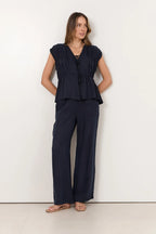 Adorne Amari Cupro Navy Top