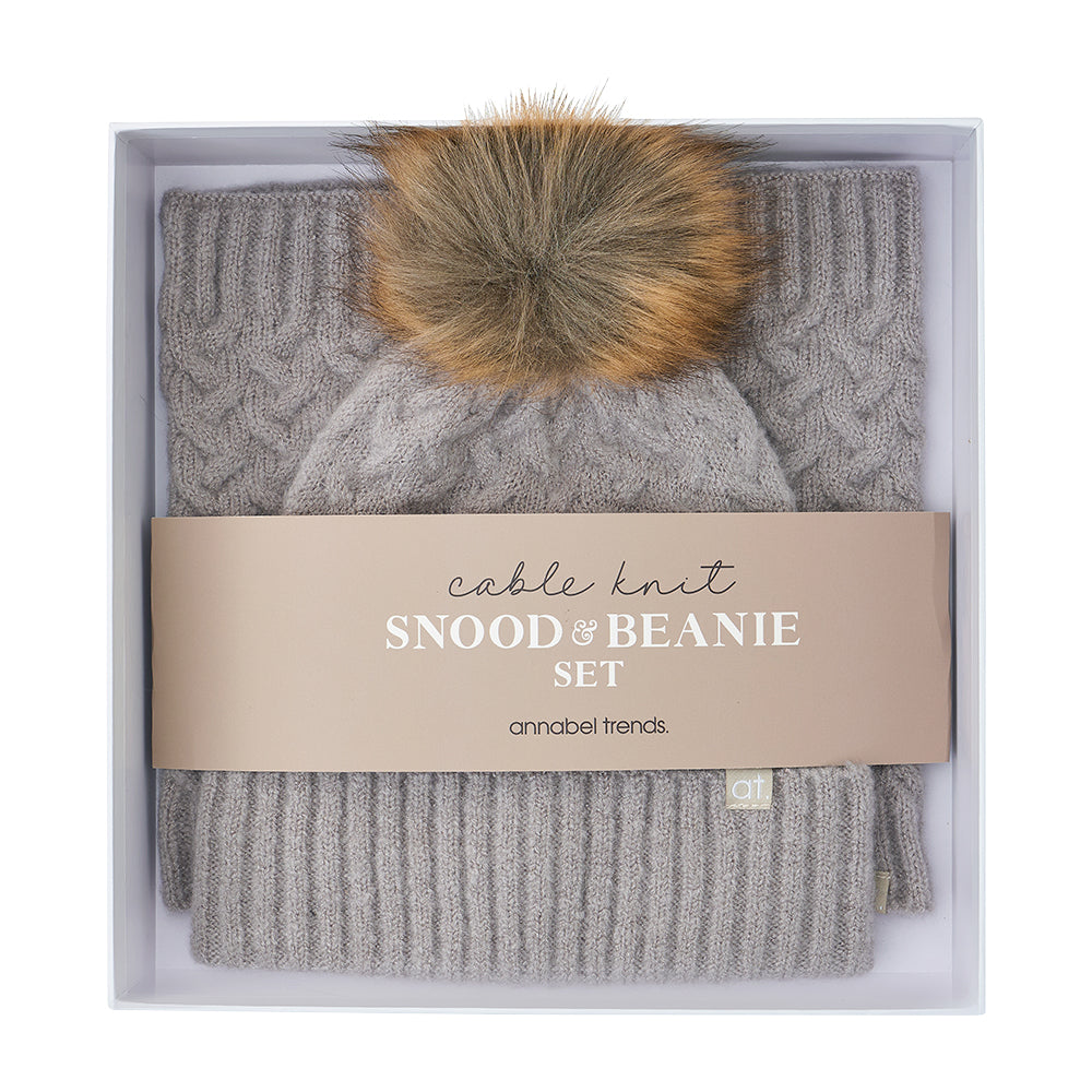 Annabel Trends Snood and Beanie Set- Cable Knit