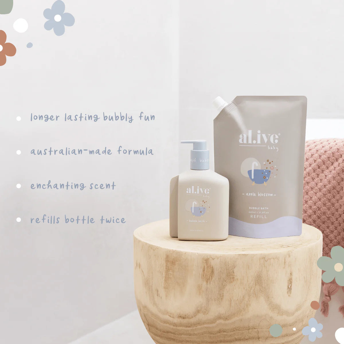 Al.ive Body 640ml Bubble Bath Refill - Apple Blossom