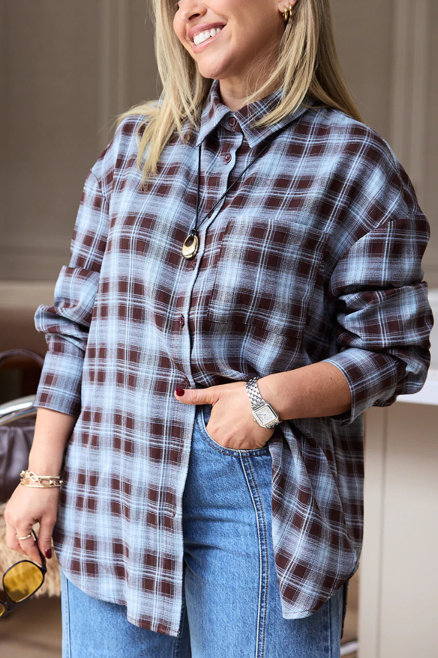 Feather & Noise Luca Shirt Blue Chocolate Check