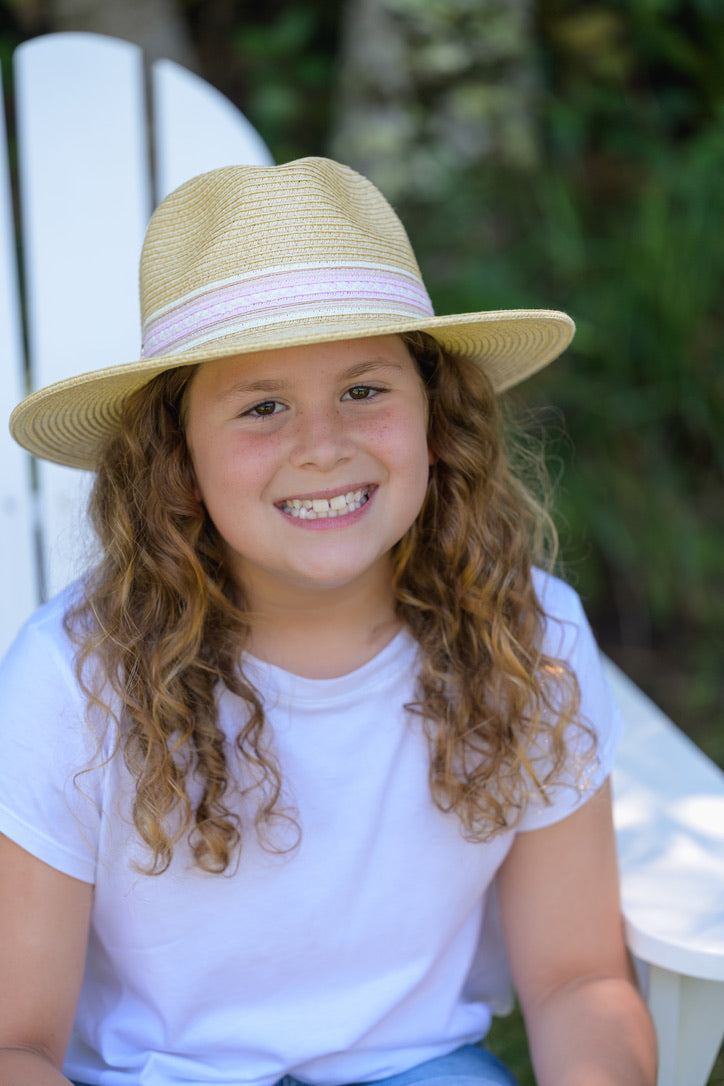 Sundaíse Hattie Panama Hat Pink White Stripe 6-12