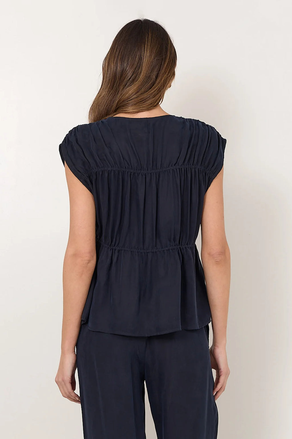 Adorne Amari Cupro Navy Top