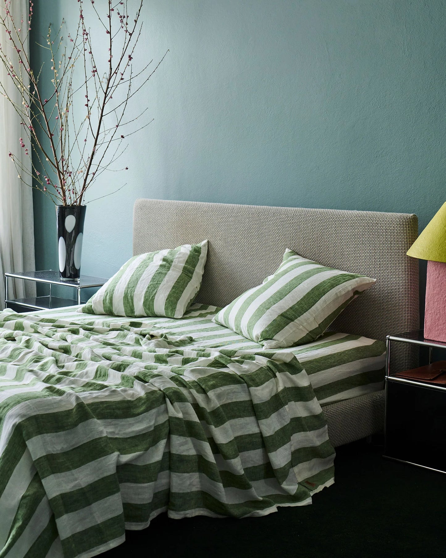 Kip & Co - Moss Stripe Linen Flat Sheet Queen