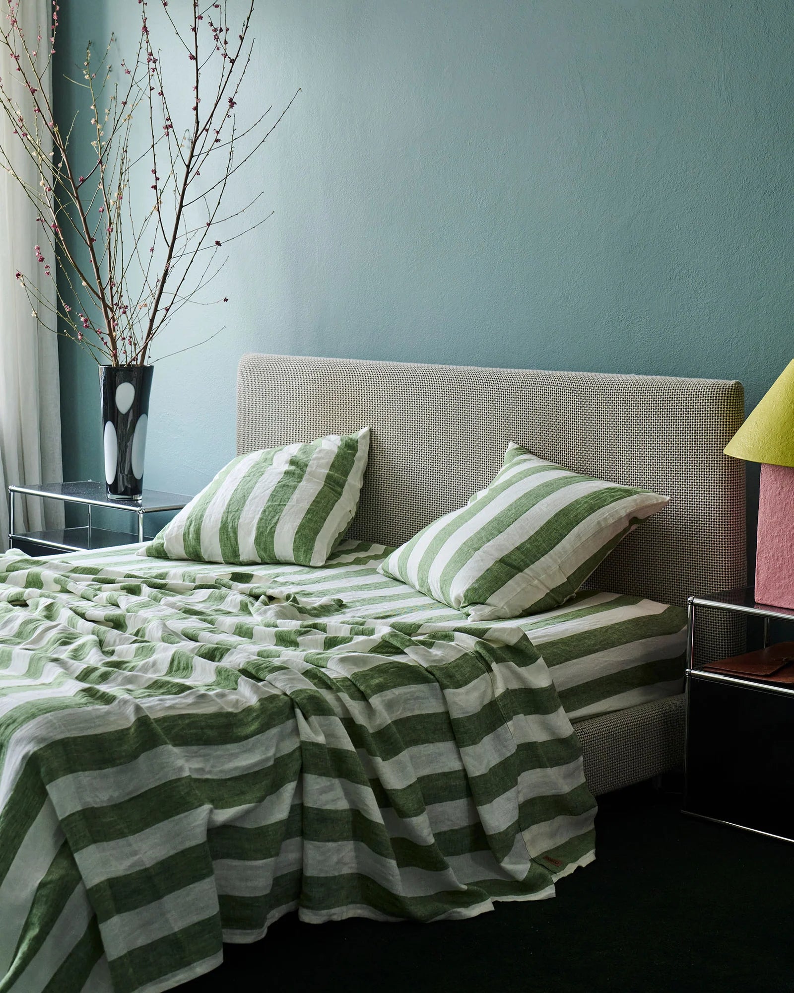 Kip & Co - Moss Stripe Linen Flat Sheet Queen