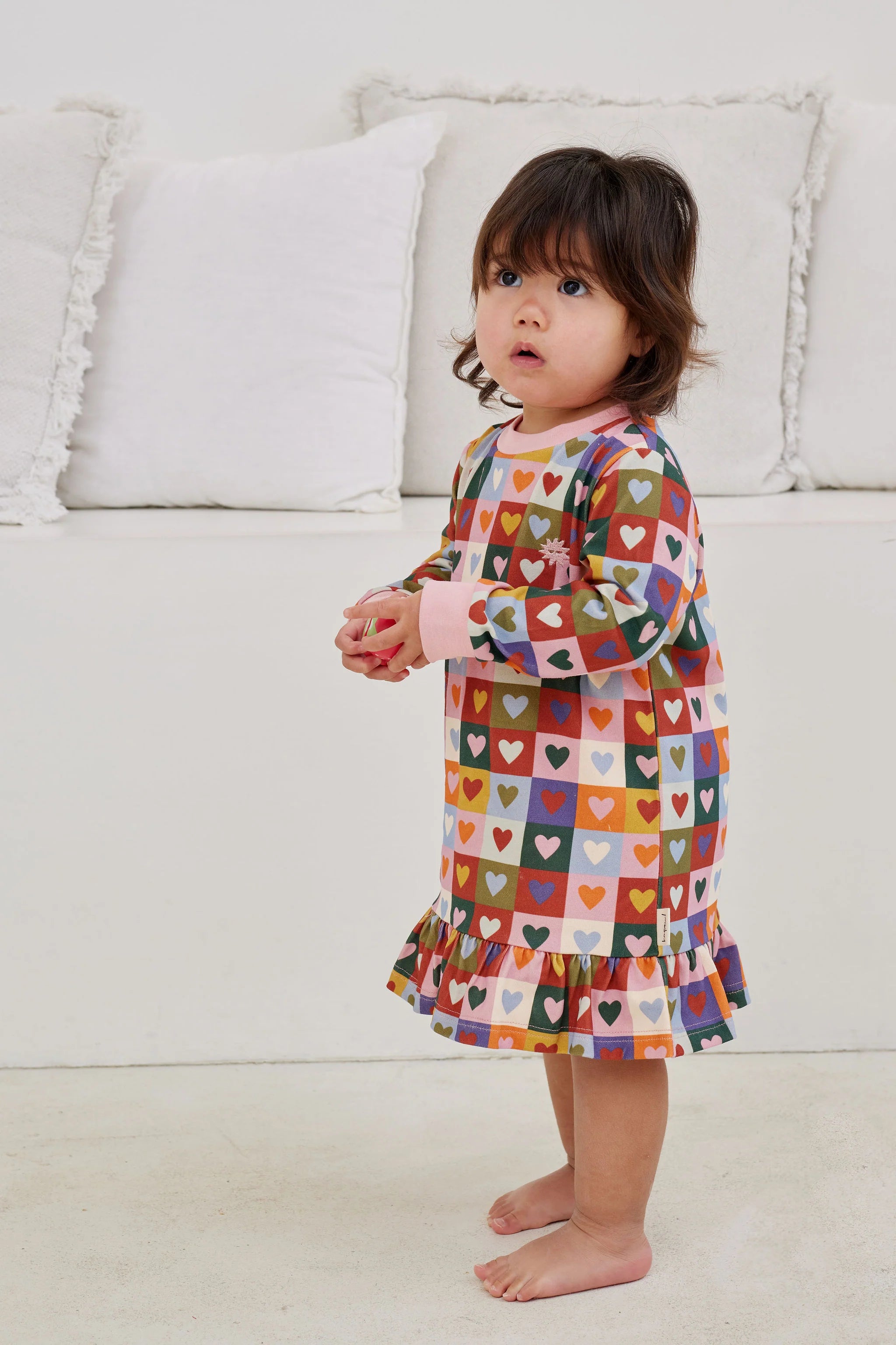 Kapow Kids Heart Checkerboard Drop Waist Dress