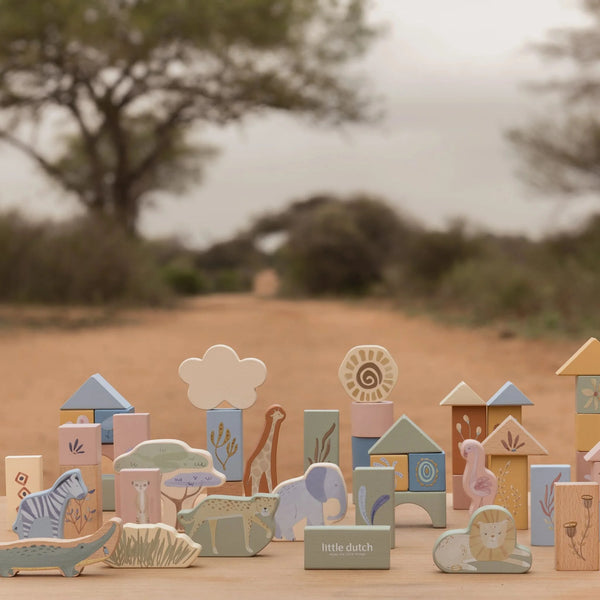 Little Dutch Safari Friends Wooden Building Blocks