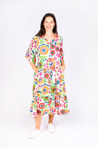 Boho Australia Crystal Midi Dress - White Multi