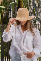 Sundaise Cathy Cowrie Shell Raffia Panama Hat