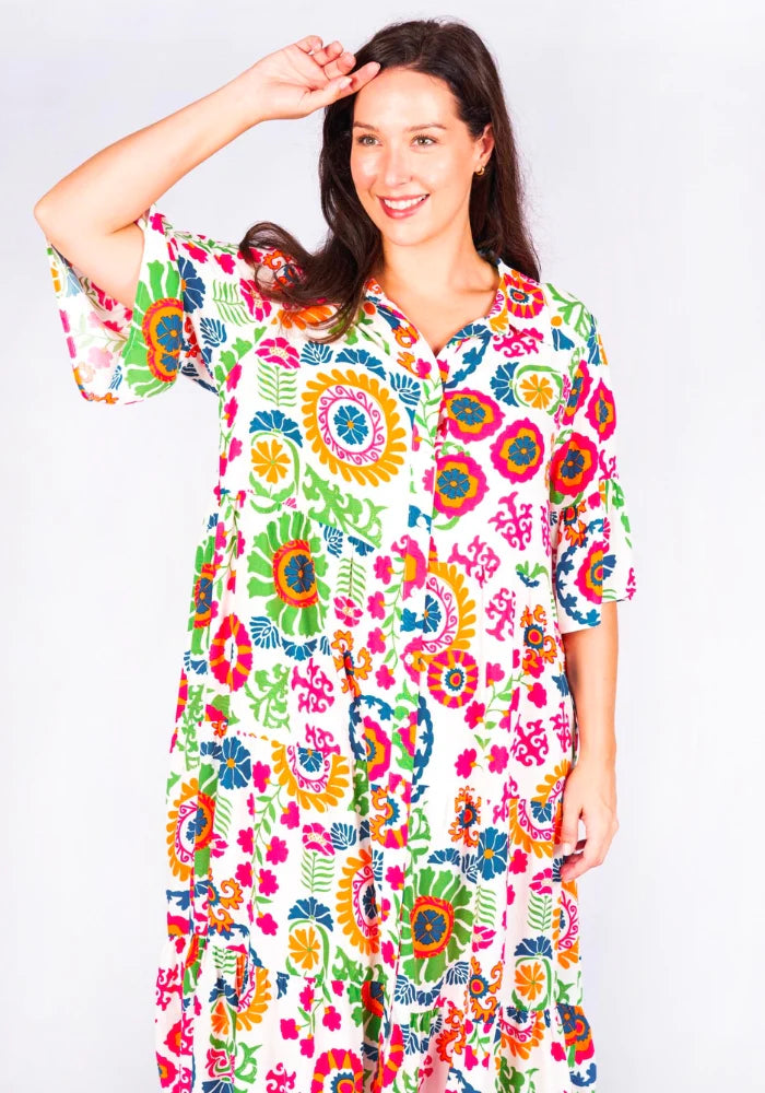 Boho Australia Crystal Midi Dress - White Multi