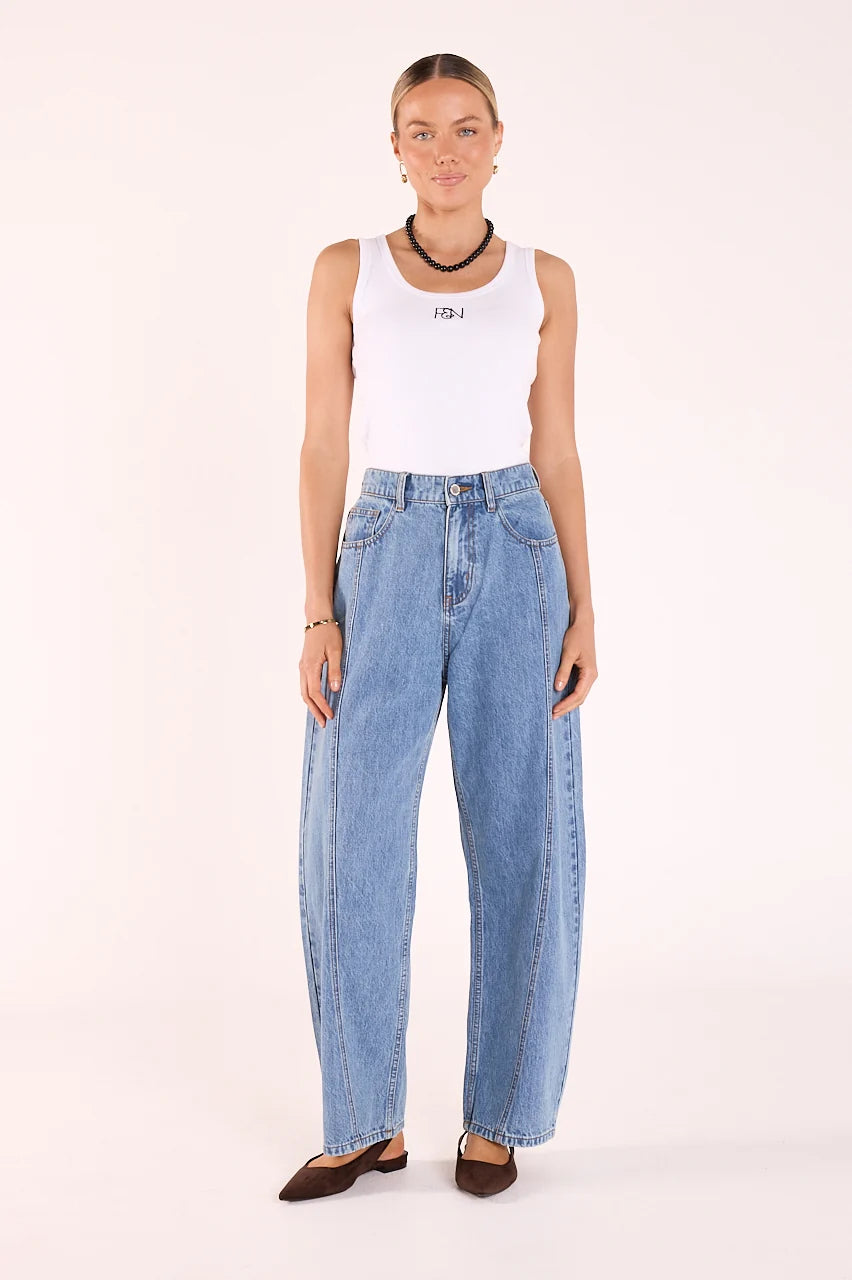 Feather & Noise Lola Barrel Jeans Panel Deep Blue