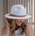 Sundaise Bianca Panama White Suede Trim Hat