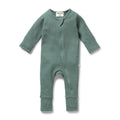 Wilson & Frenchy Pine Green Organic Waffle Zipsuit