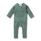 Wilson & Frenchy Pine Green Organic Waffle Zipsuit