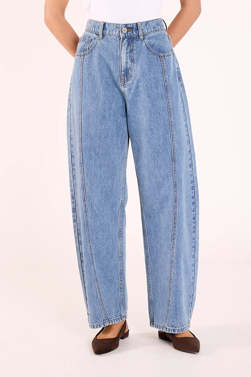 Feather & Noise Lola Barrel Jeans Panel Deep Blue
