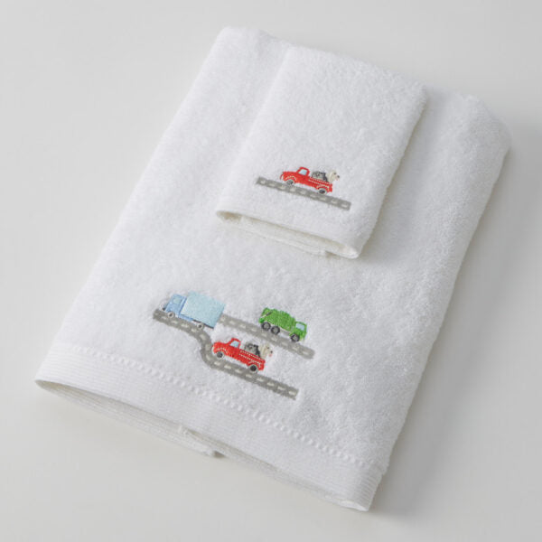 Jiggle & Giggle Trucking Along Bath Towel & Face Washer in Organza Bag