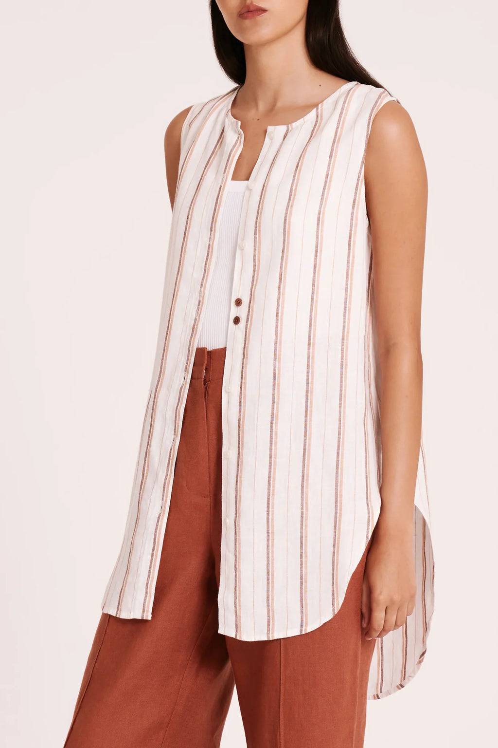 Nude Lucy Aisha Linen Sleeveless Shirt Amber Stripe