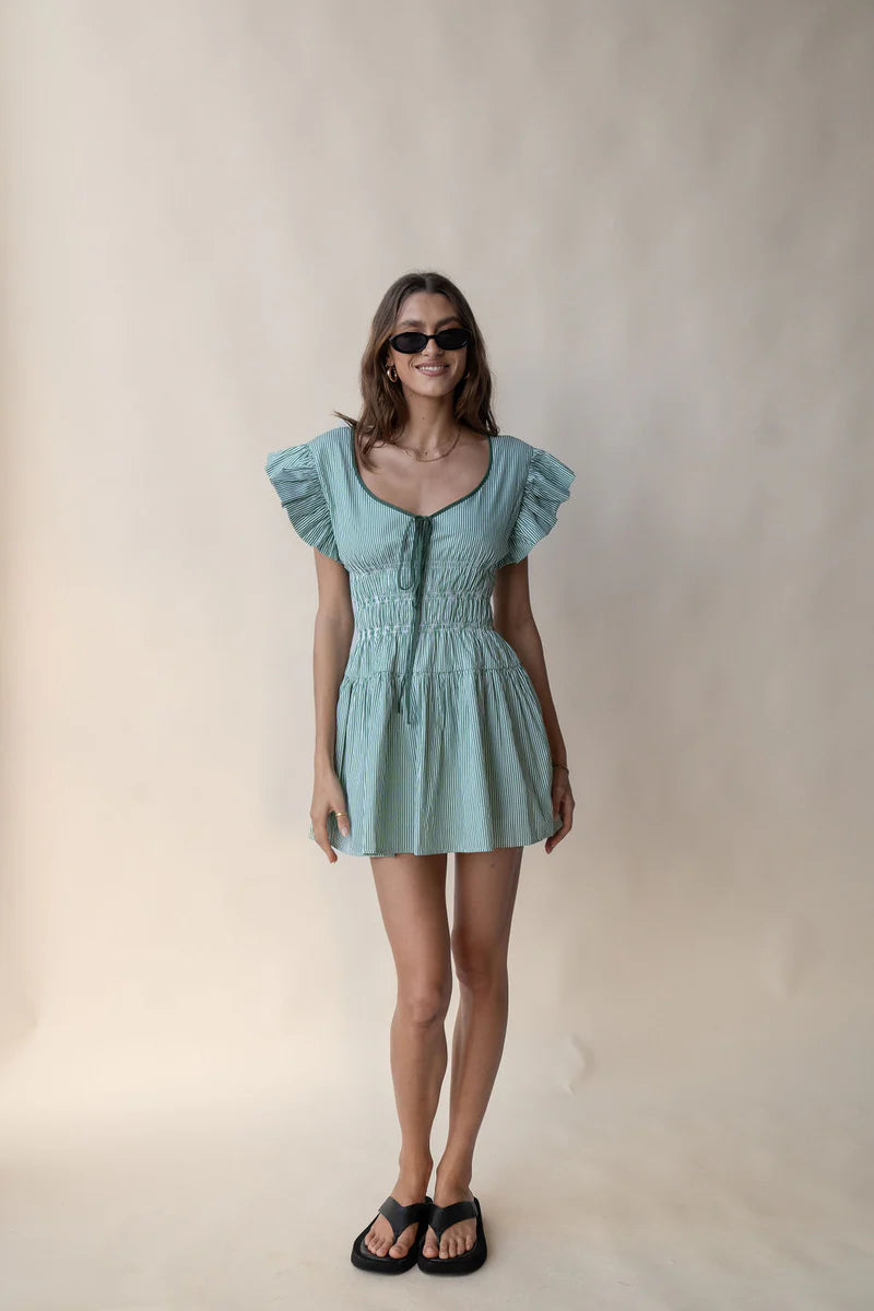 Araminta James Delfina Mini Dress Verde Stripe