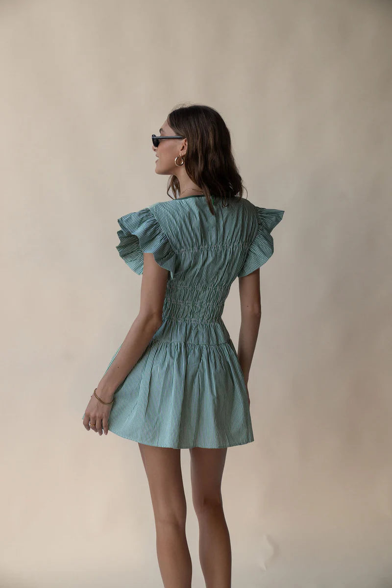 Araminta James Delfina Mini Dress Verde Stripe