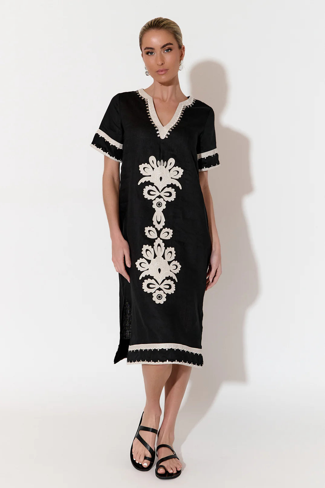 Adorne Archer Applique Linen Dress (Black)