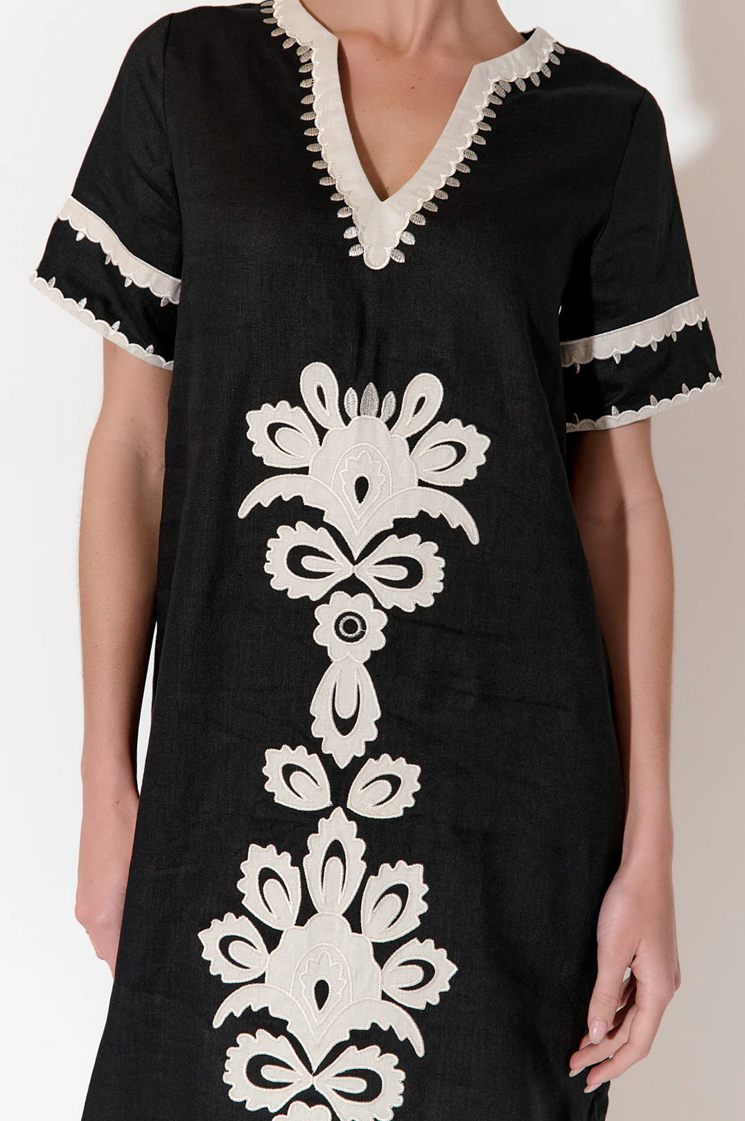 Adorne Archer Applique Linen Dress (Black)