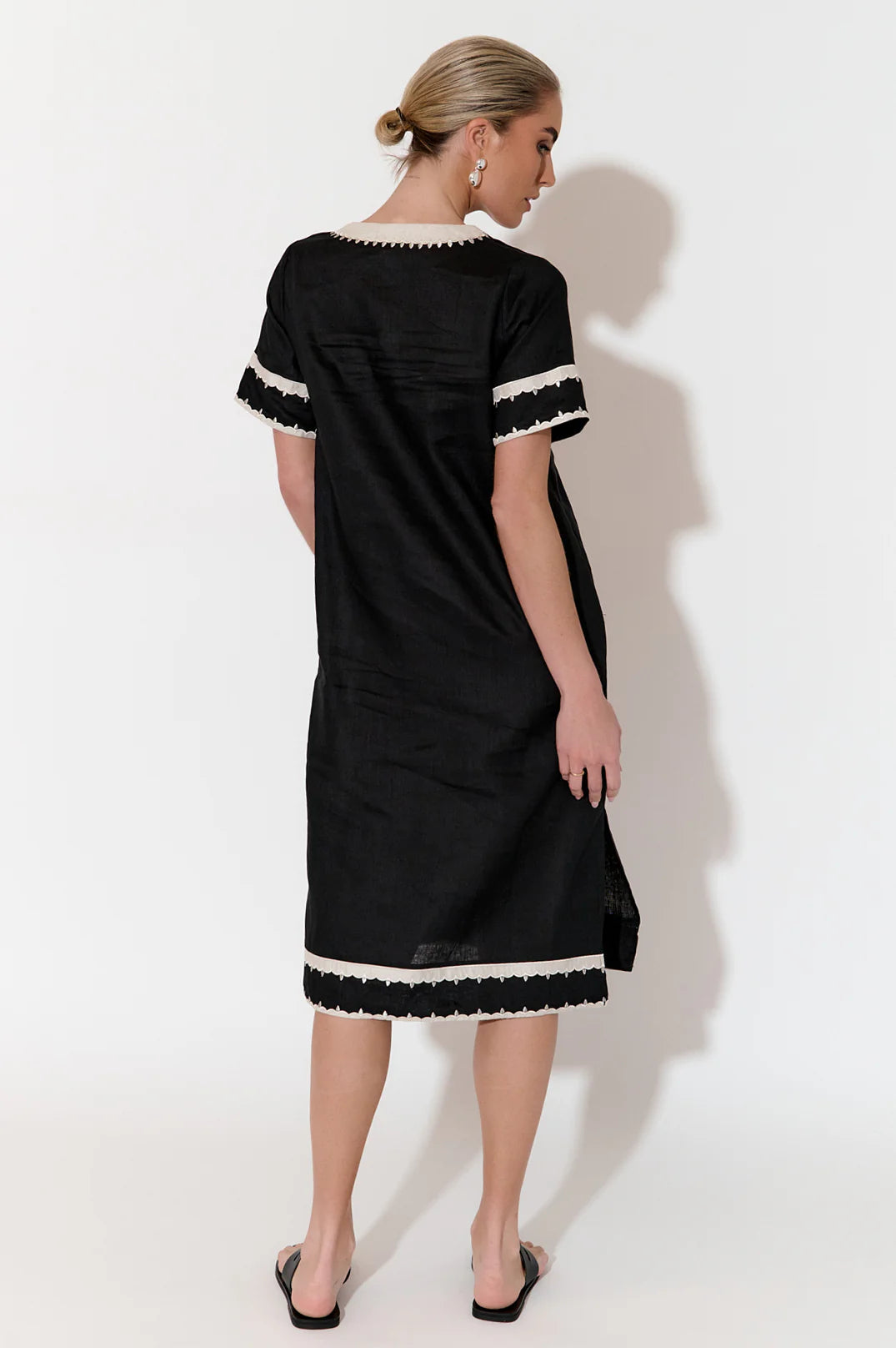 Adorne Archer Applique Linen Dress (Black)