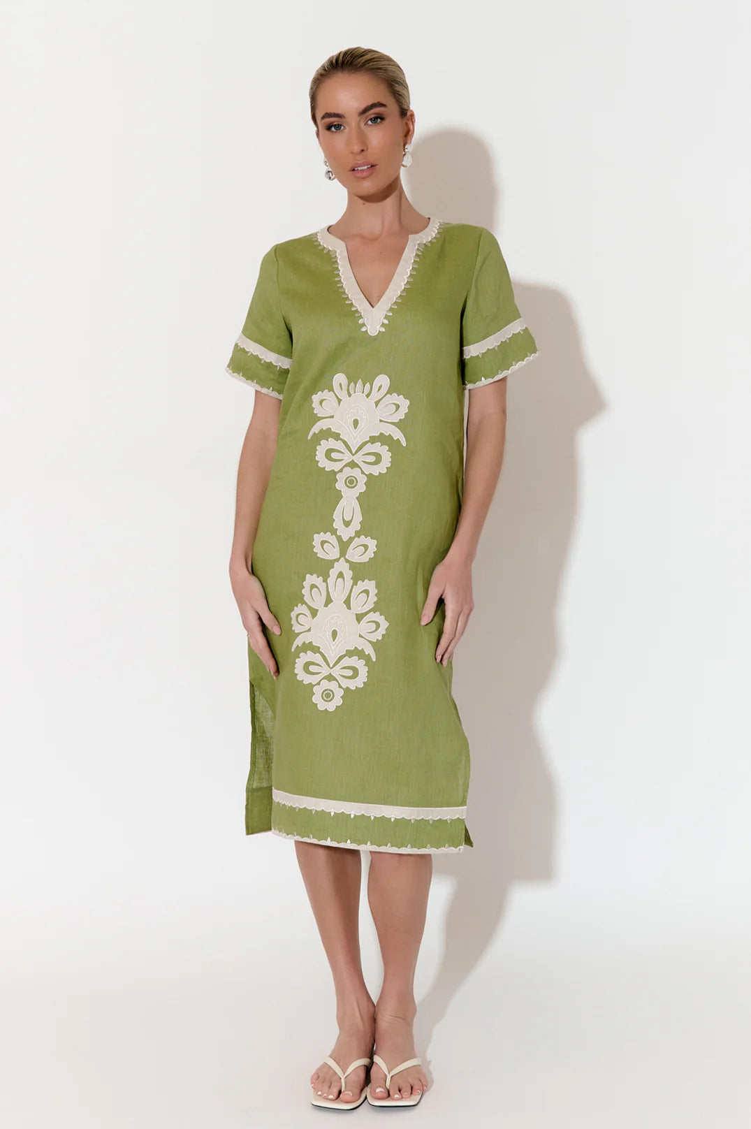 Archer Applique Linen Dress (Green)