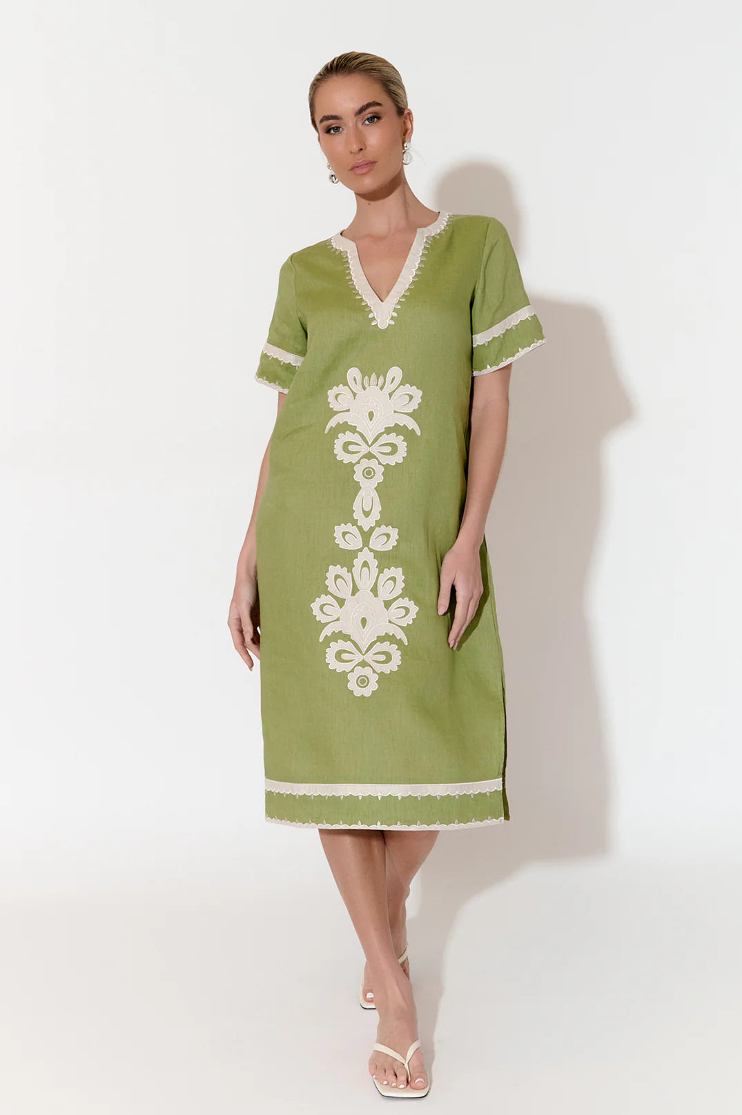 Archer Applique Linen Dress (Green)