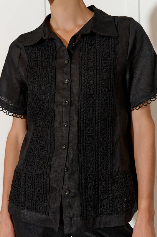 Vanessa Lace Panel Shirt (Black)