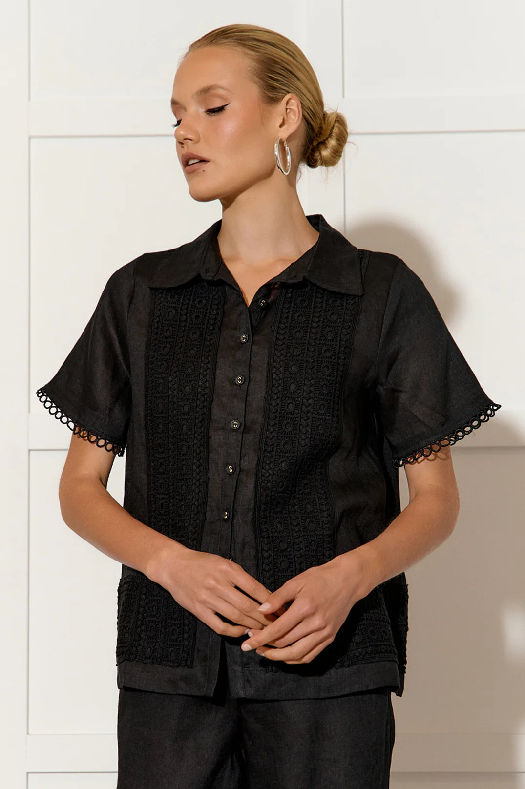 Adorne Vanessa Lace Panel Shirt (Black)