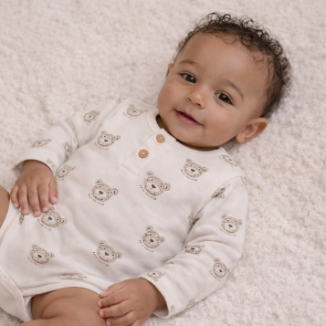 Aster & Oak Byron Bear Henley Onesie