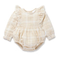 Aster & Oak Beige Plaid Ruffle Flannel Dress