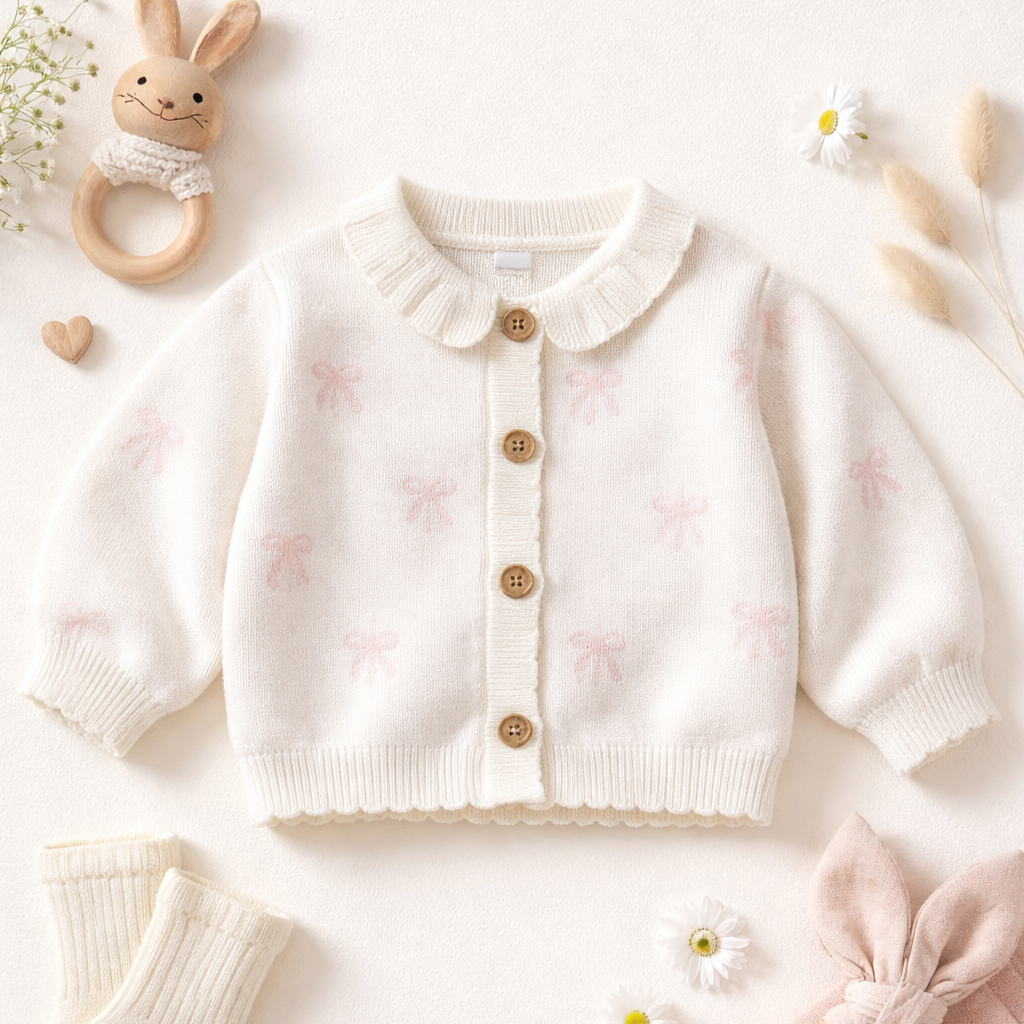 Aster & Oak Coconut Bow Knit Cardigan